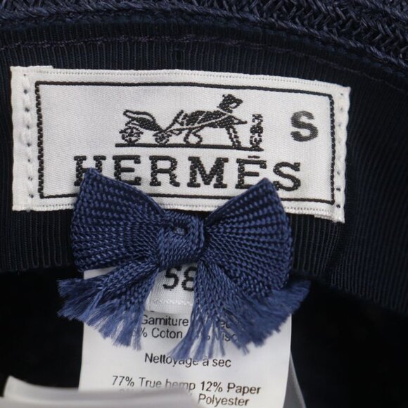 Hermes Raffia Serie Button Medium Fold Hat Straw Hat Navy Blue 58 main image 6